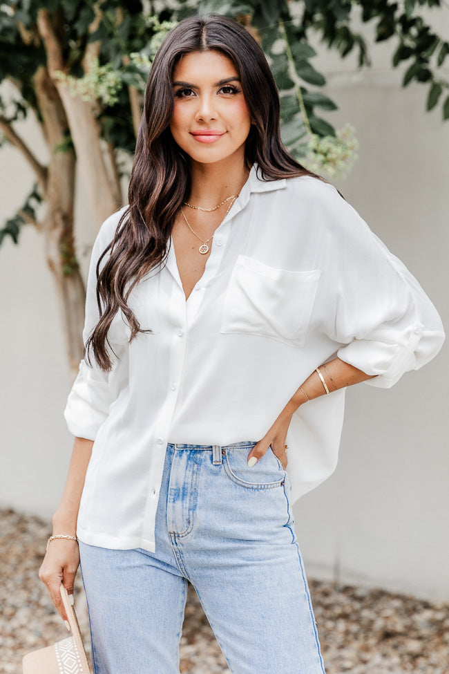 Always Ready Ivory Button Front Blouse