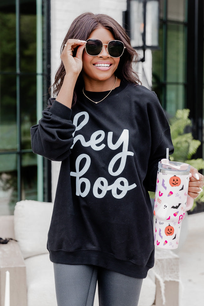 Hey Boo Black oversized Graphic Sweatshirt – Pink Lily