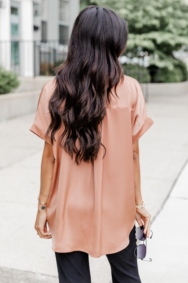 I Need More Terracotta Satin Button Front Short Sleeve Blouse SALE