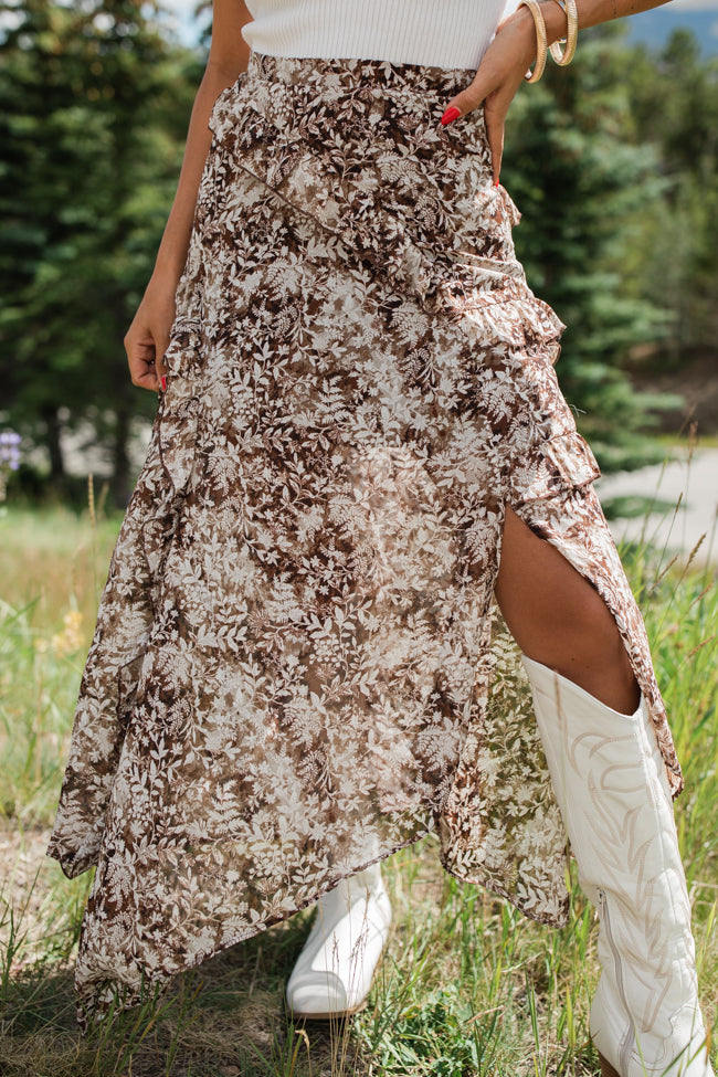 Brown floral maxi skirt best sale