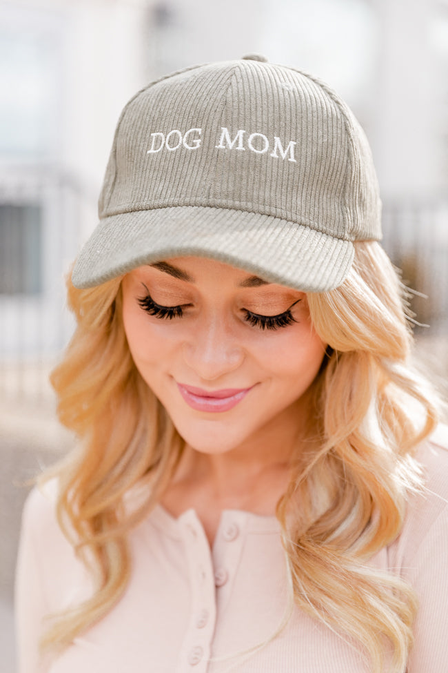 Dog Mom Embroidered Olive Cord Baseball Cap