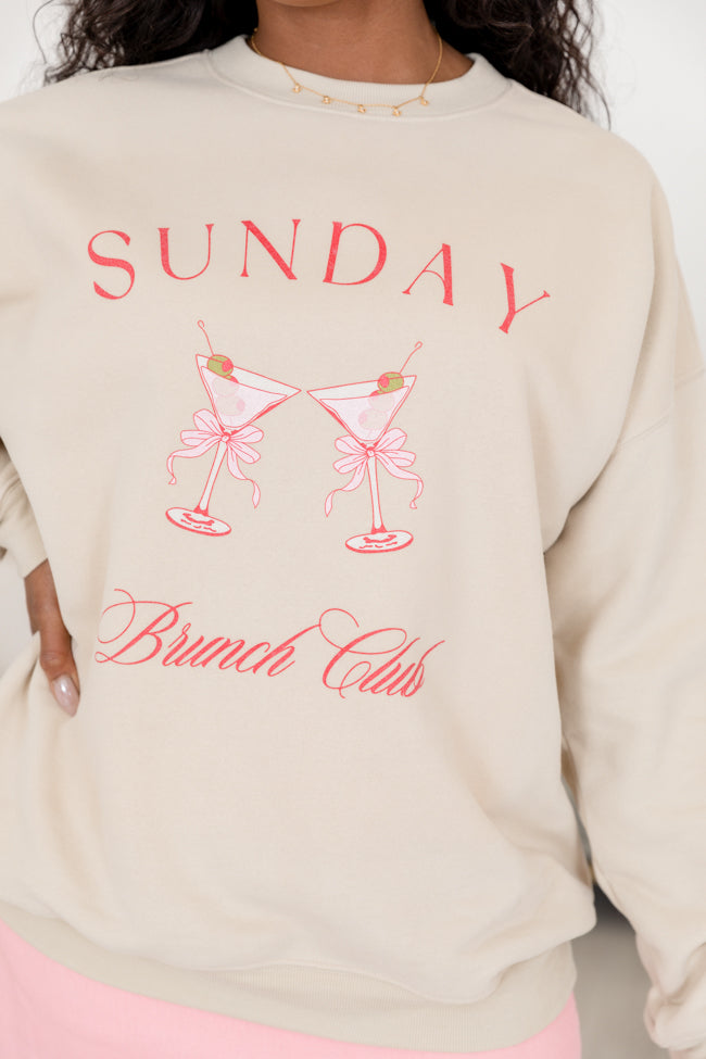 Sunday Brunch Club Light Tan Oversized Graphic Sweatshirt