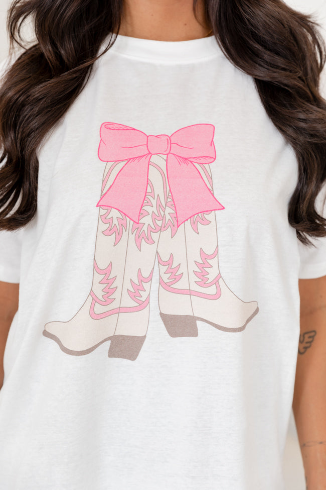 Boots Bow White Oversized Graphic Tee