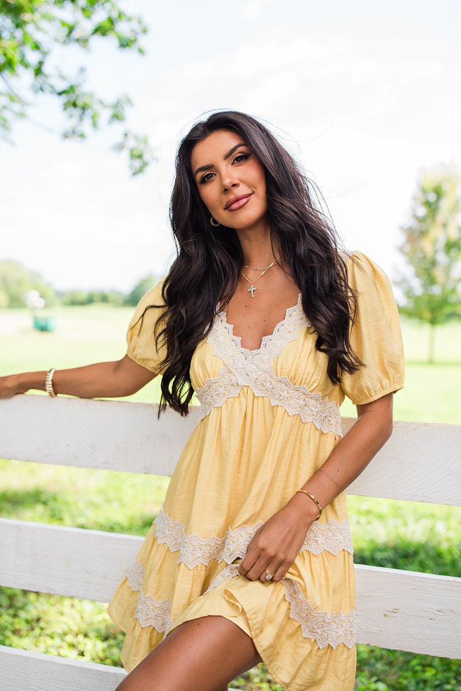 Savor This Feeling Mustard Lace Trim Mini Dress FINAL SALE