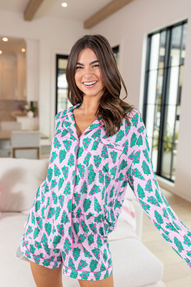 Under The Stars In Pink Pines Long Sleeve Bamboo Pajama Top