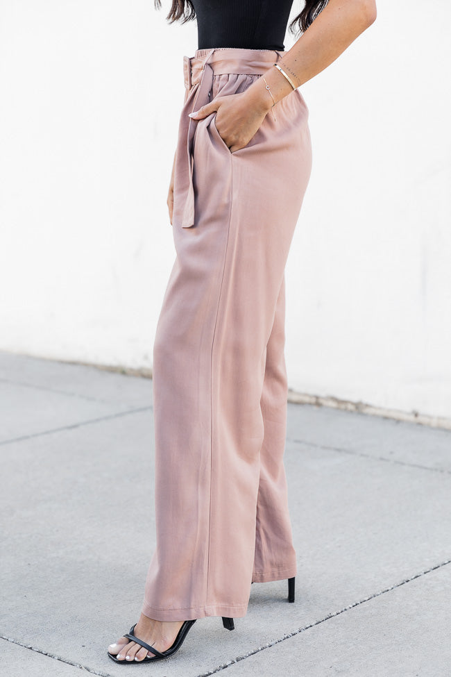 Business As Usual Tan Belted Wide Leg Pants