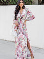 Where I Want To Be Pink and Green Tropical Printed Long Sleeve Maxi Dress FINAL SALE