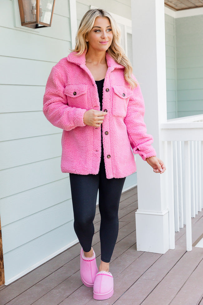 Warm My Heart Pink Sherpa Shacket