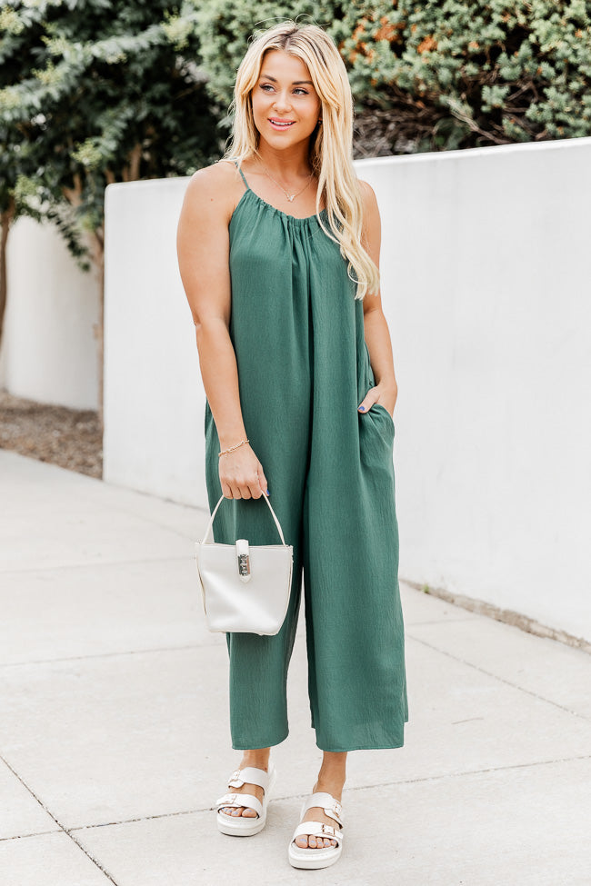 Miss Me Hunter Green Crepe Cropped Jumpsuit