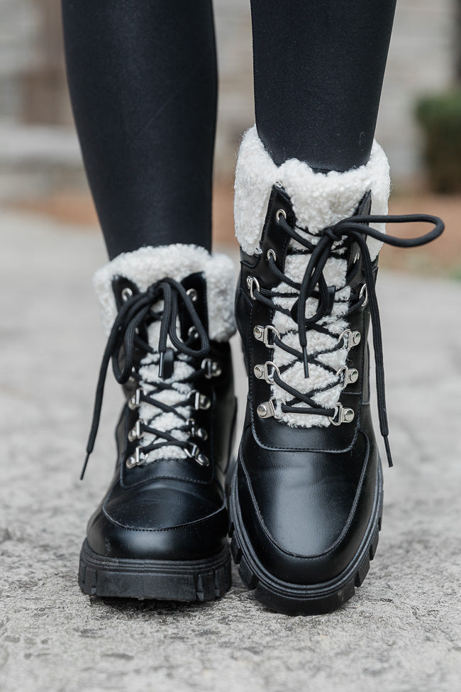 Lizzie Black Fur Detail Combat Boot FINAL SALE Pink Lily