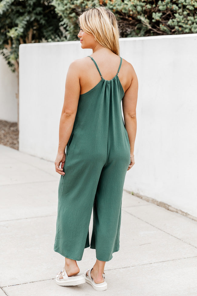Miss Me Hunter Green Crepe Cropped Jumpsuit