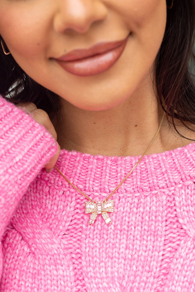 Pink Rhinestone Bow Necklace