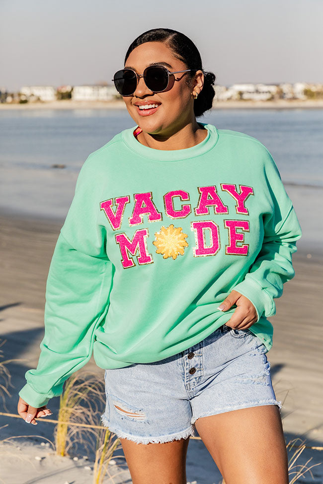 Vacay Mode Chenille Patch Lime Oversized Graphic Sweatshirt