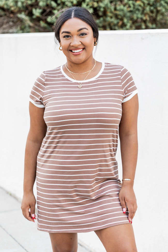 Blissful Days Brown And White Striped T-shirt Dress