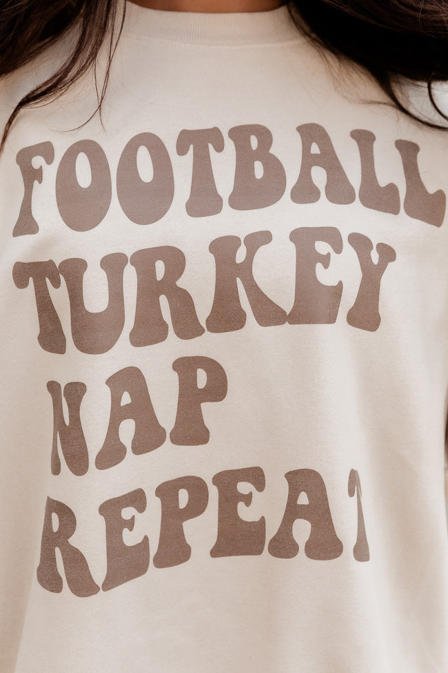 Football Turkey Nap Repeat Light Tan Oversized Graphic Sweatshirt