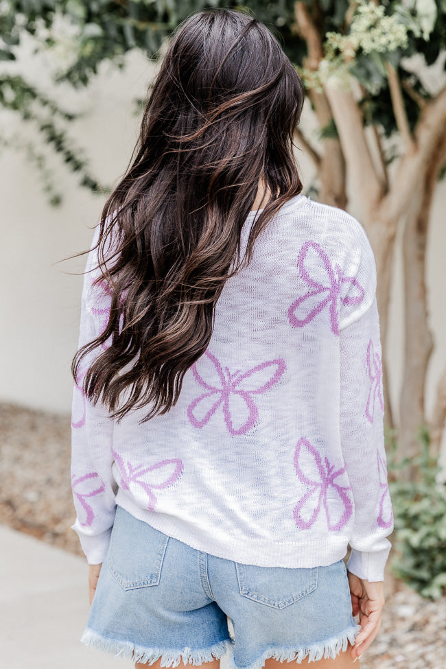You Mean Everything Purple Butterfly Print Sweater
