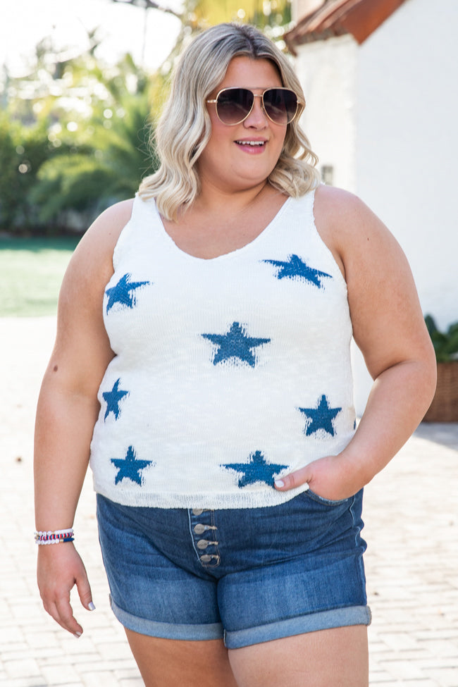 She's An American Girl Navy and Ivory Star Print Sweater Tank FINAL SALE