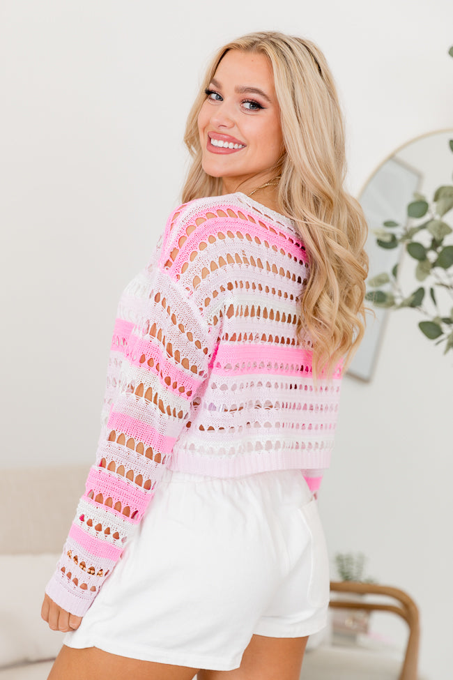 Different Views Pink Stripe Open Knit Sweater
