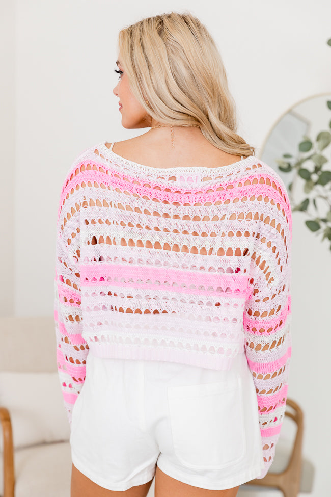 Different Views Pink Stripe Open Knit Sweater