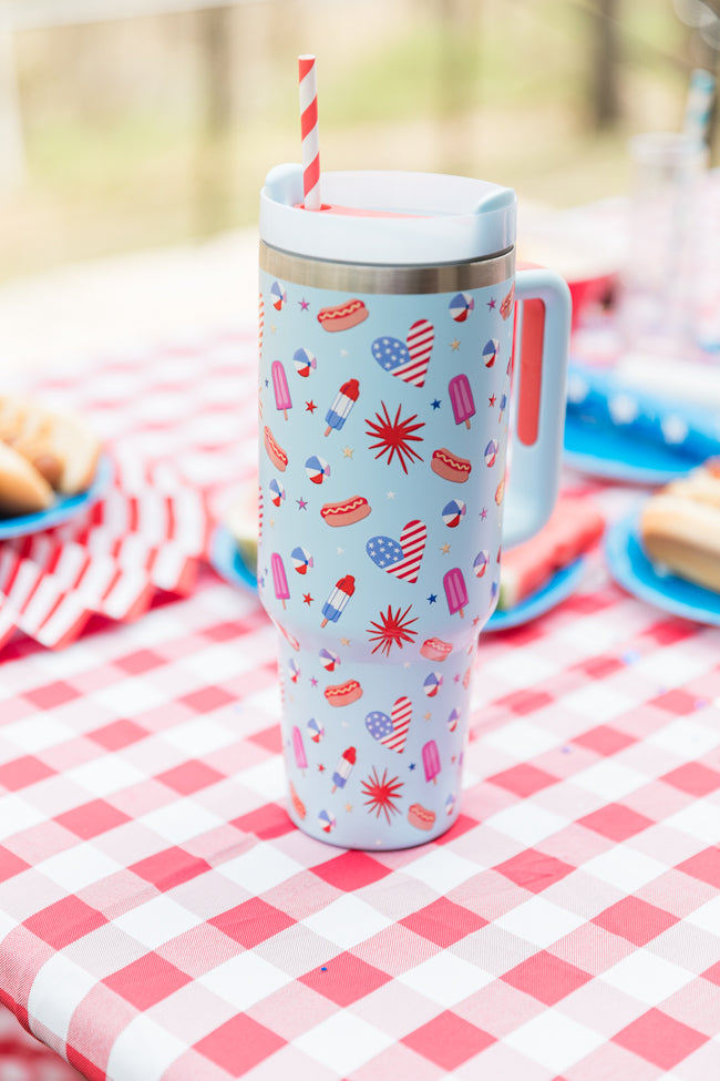 Sippin' Pretty In Sun's Out, Buns Out 40 oz Drink Tumbler With Lid And Straw