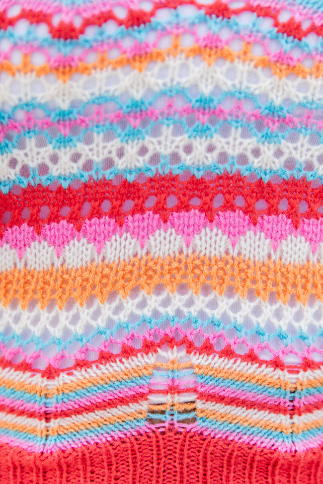 Those Who Wait Red Multi Stripe Crochet Sweater FINAL SALE