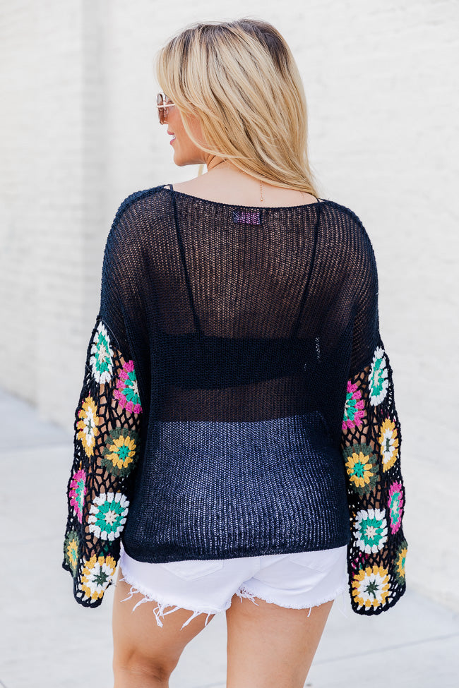 All I Really Want Black Crochet Sleeve Sweater