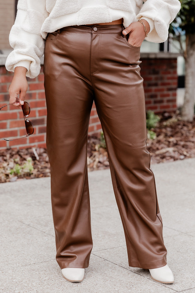 Be True To You Brown Faux Leather Straight Leg Pants FINAL SALE