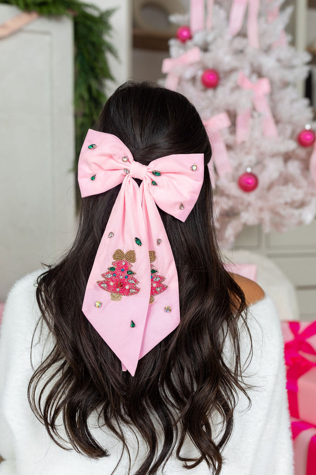 Pink Hair Bow with Hot Pink Christmas Tree