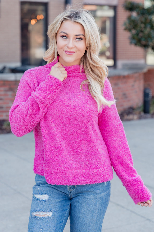 Timeless Tales Pink Fuzzy Mock Neck Sweater