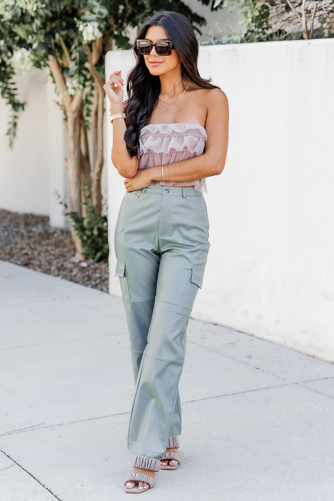 Can't Ignore You Olive Faux Leather Cargo Pants