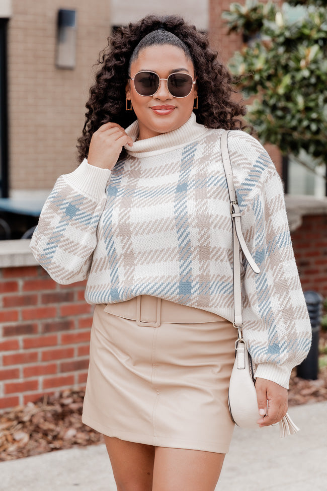 Nothing On You Blue And Brown Plaid Turtleneck Sweater FINAL SALE