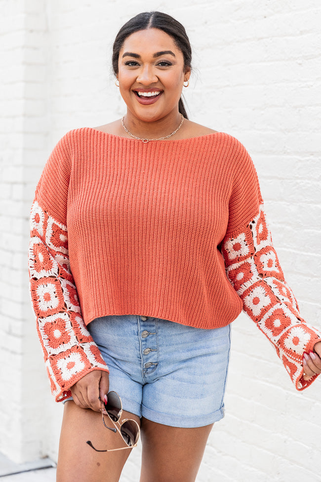 Do Your Best Rust Multi Crochet Sleeve Sweater FINAL SALE