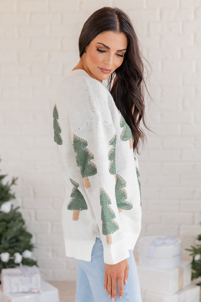 Under The Mistletoe Cream and Green Christmas Tree Sweater