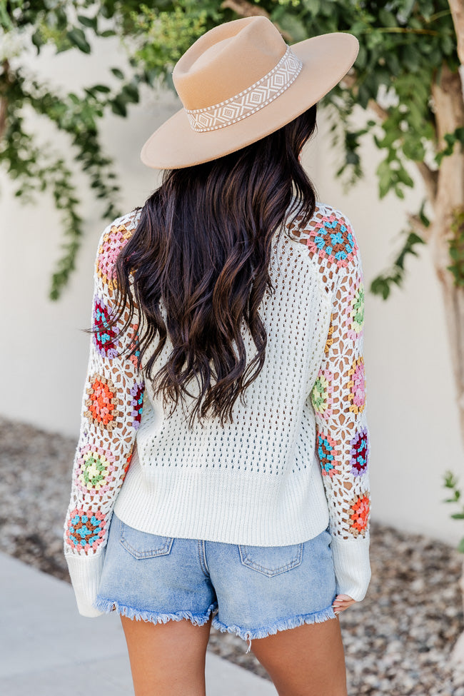 A Wonderful Life Ivory Multi Crochet Sleeve Sweater