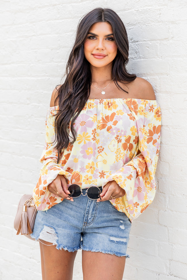 Find My Way Yellow Multi Floral Off The Shoulder Blouse