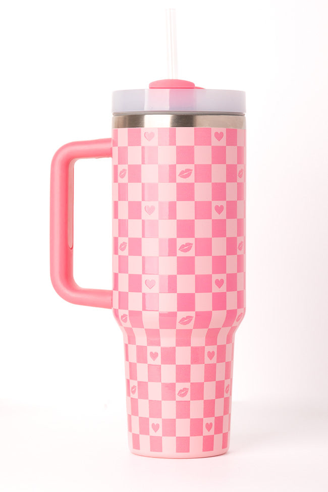 Sippin' Pretty Neutral Smiley and Daisy Checkered 40oz Drink Tumbler W –  Pink Lily