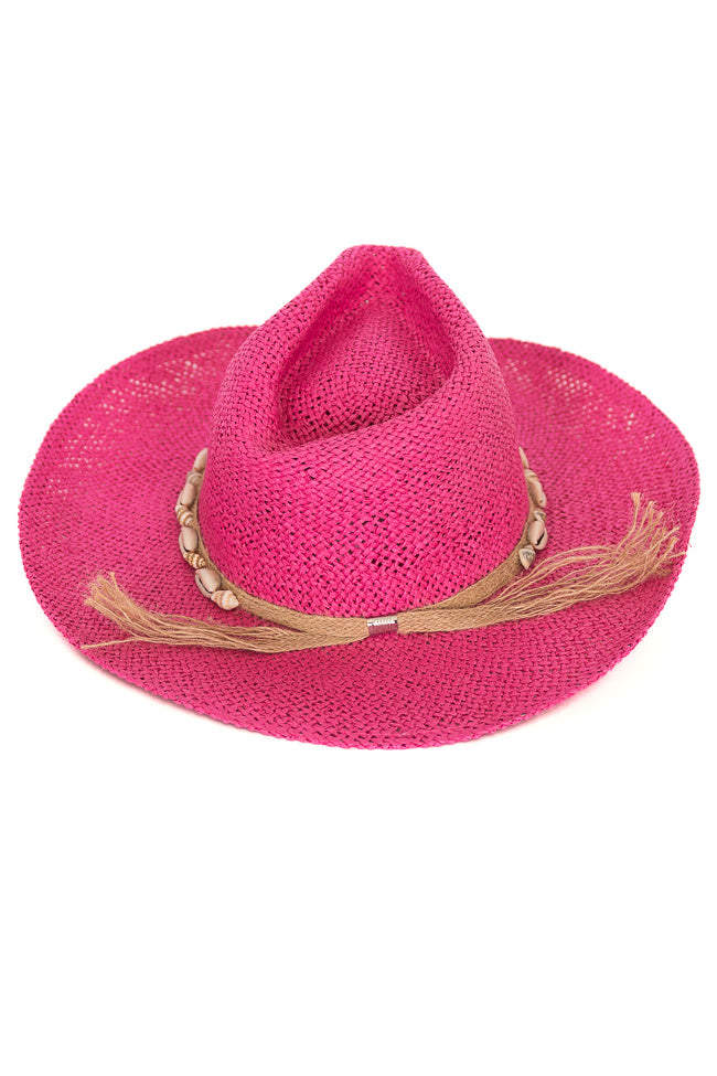 Fushcia Cowgirl Beach Hat with Shells