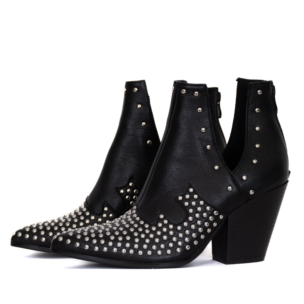 Loretta Black and Silver Studded Western Booties FINAL SALE – Pink Lily