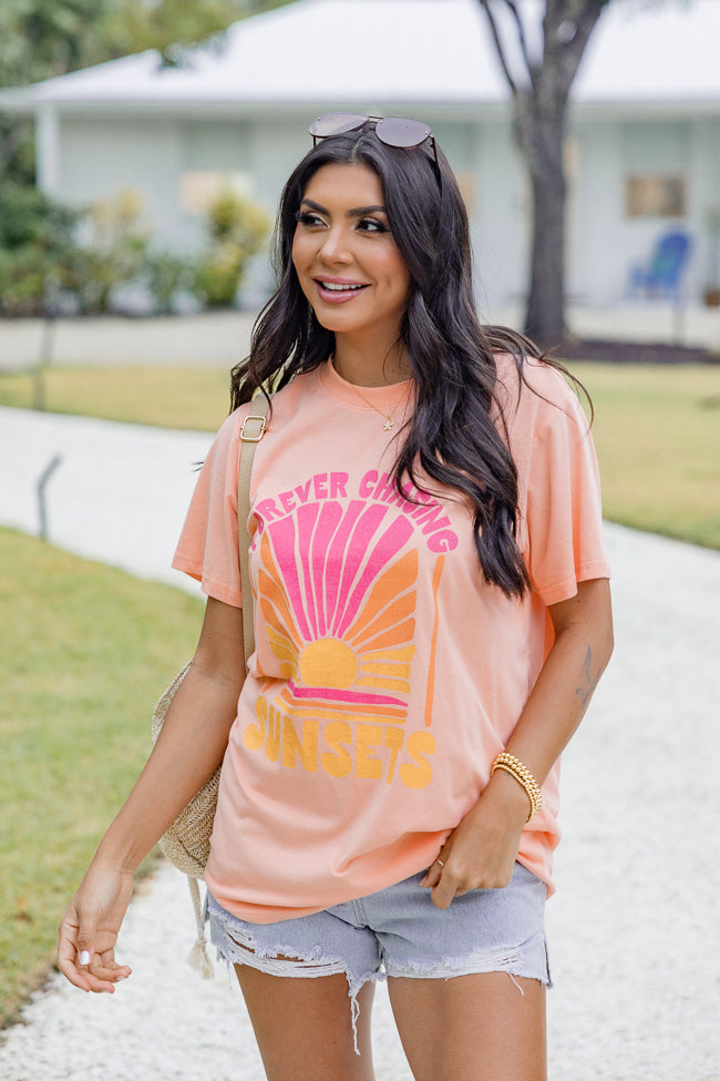 Forever Chasing Sunsets Coral Oversized Graphic Tee
