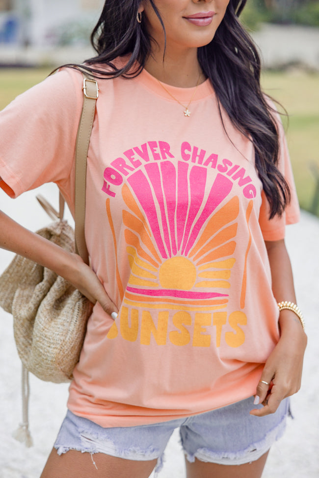 Forever Chasing Sunsets Coral Oversized Graphic Tee