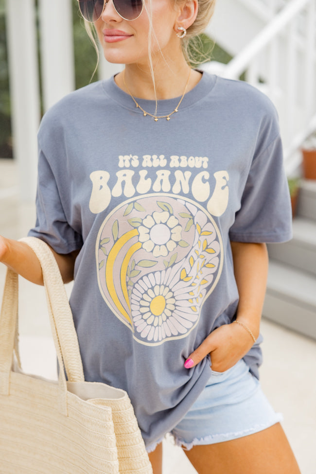 It's All About Balance Grey Oversized Graphic Tee