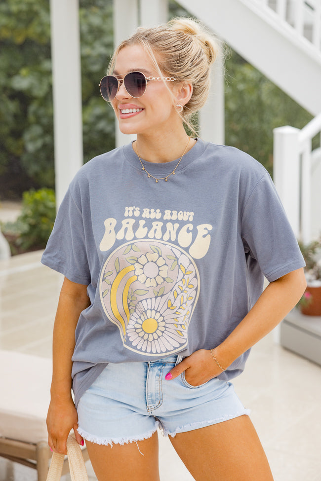 It's All About Balance Grey Oversized Graphic Tee