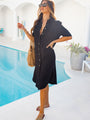 Time Heals Black Gauze Button Up Cover Up Dress