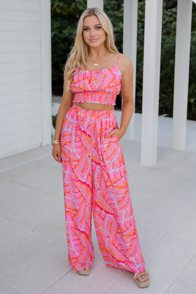 New Plus Size 2-Piece (Knotted Top & Palazzo Pants) Set in Pink