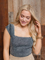 Nice To Meet You Black Acid Washed Denim Crop Tank