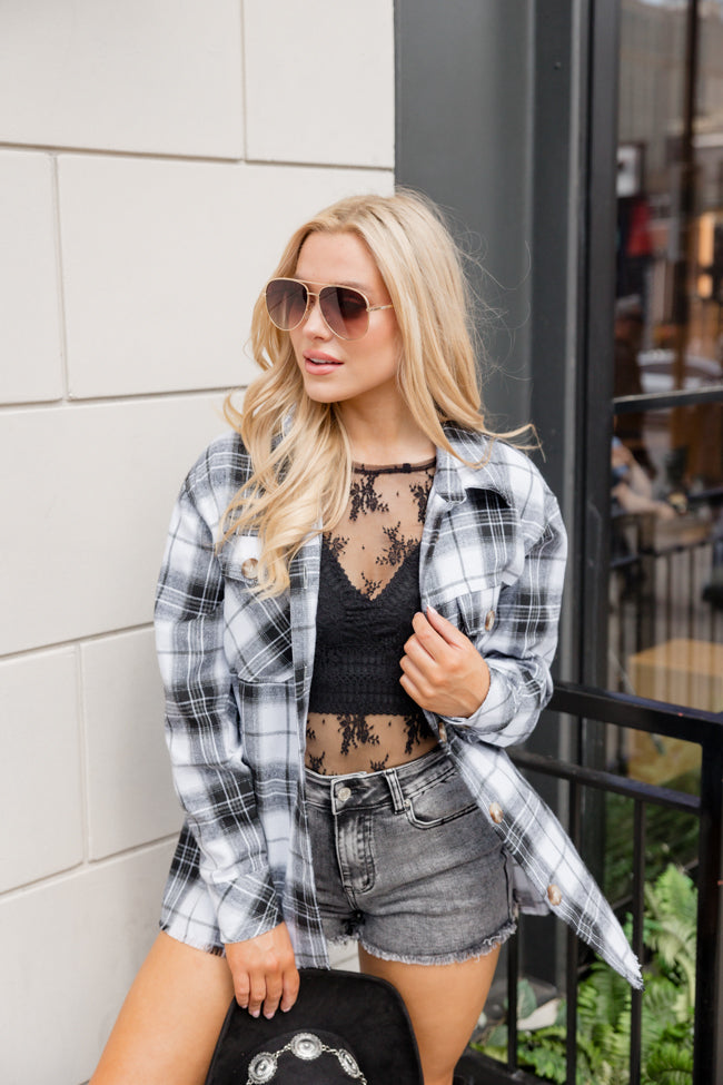 Round It Up Black and White Plaid Button Front Shirt