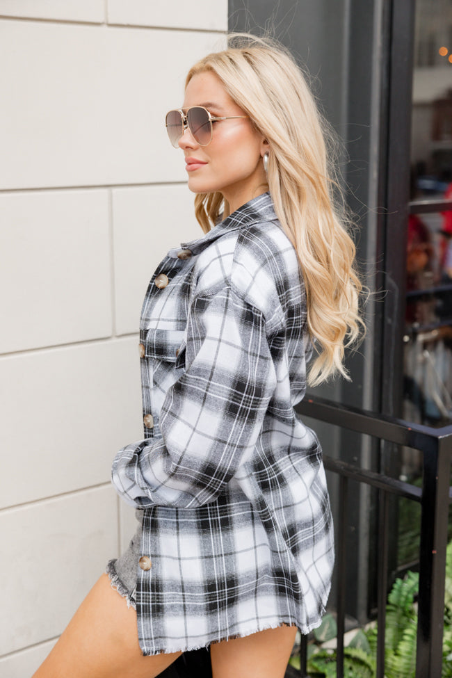 Round It Up Black and White Plaid Button Front Shirt