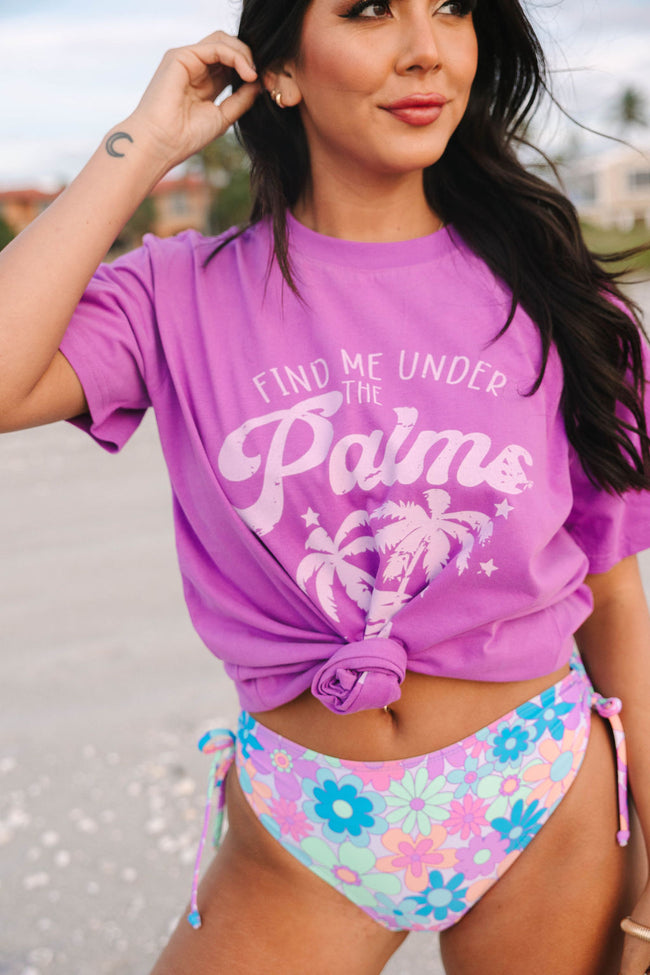 Find Me Under The Palms Purple Oversized Graphic Tee