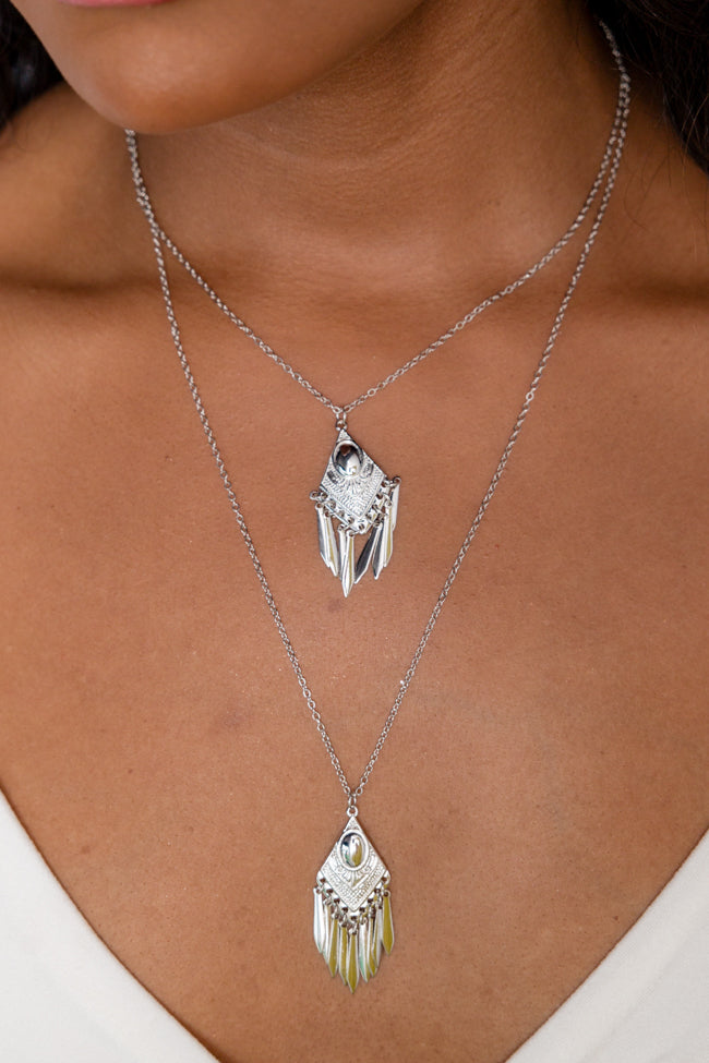 Silver Fringe Pendant Necklace