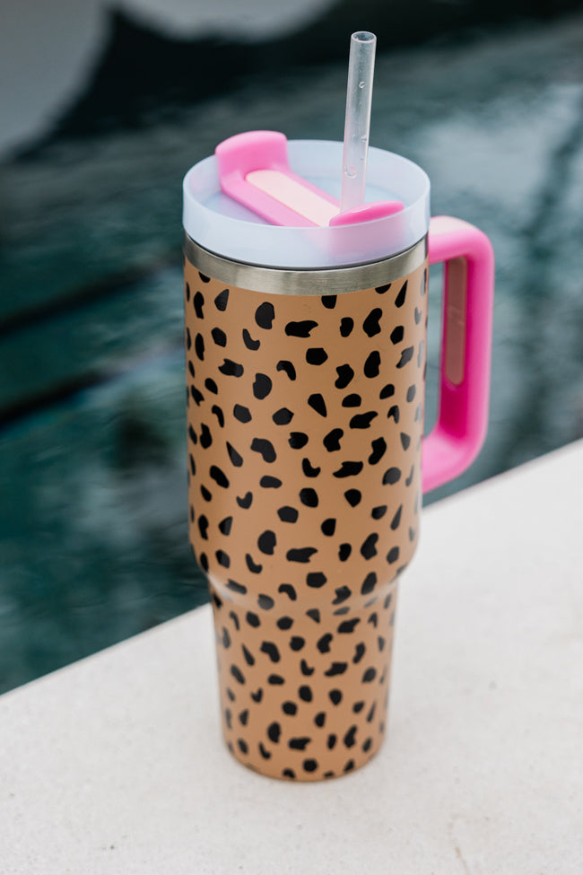Sippin' Pretty In Nina Leopard 40 0z Drink Tumbler With Lid And Straw